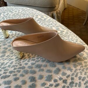 Beige Women's Mules with Gold Heel